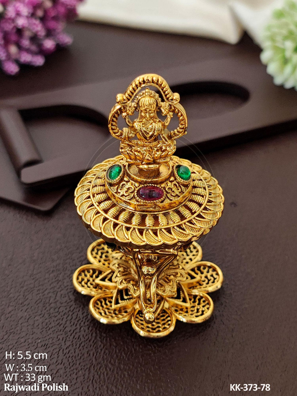 Sacred Goddess Lakshmi Rajwadi Polish Kumkum Box – Ornate Handcrafted Lotus Puja Keepsake