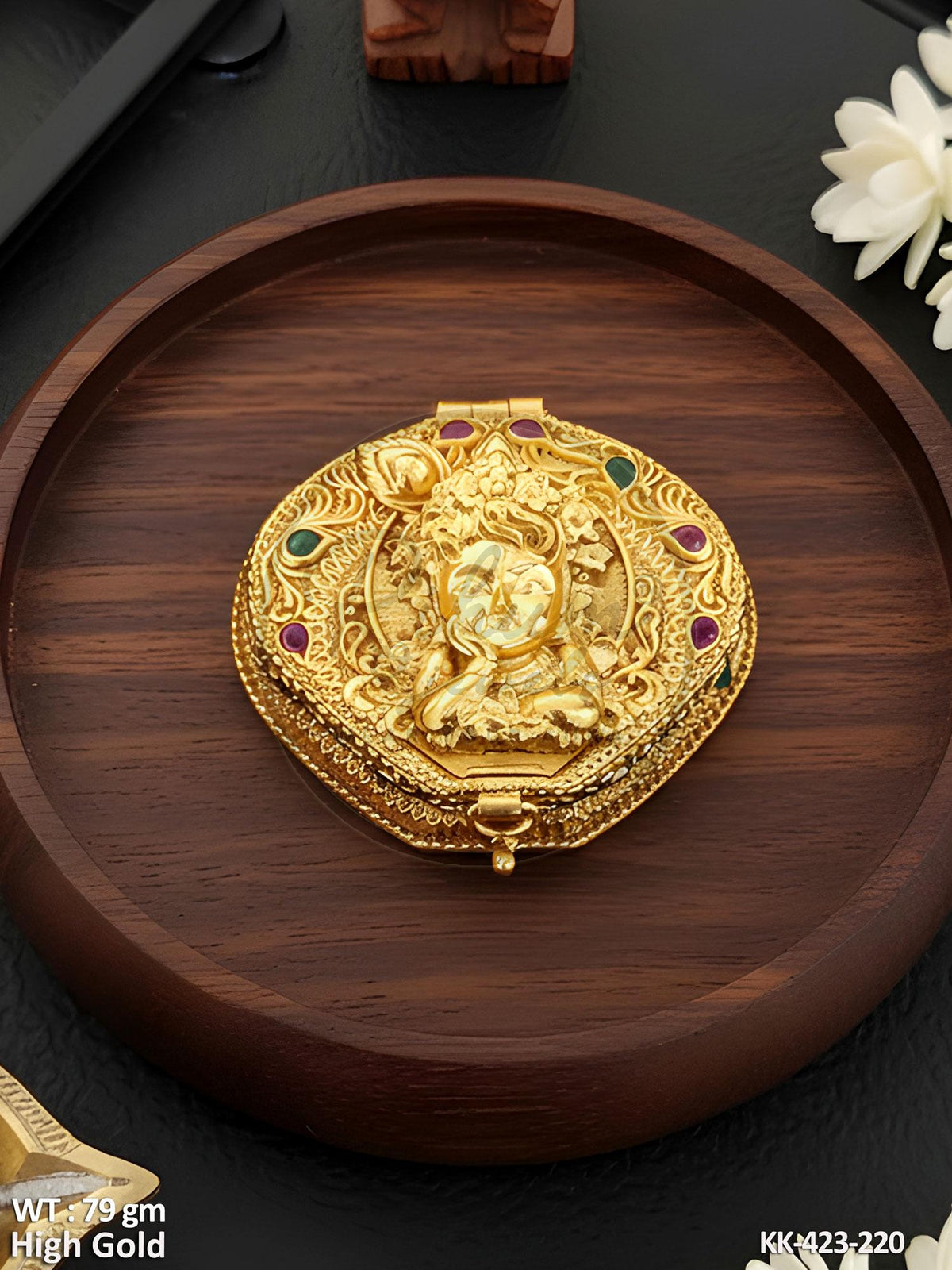 Sacred Bal Krishna High Gold Kumkum Box – Ornate Handcrafted Miniature Deity Puja Keepsake