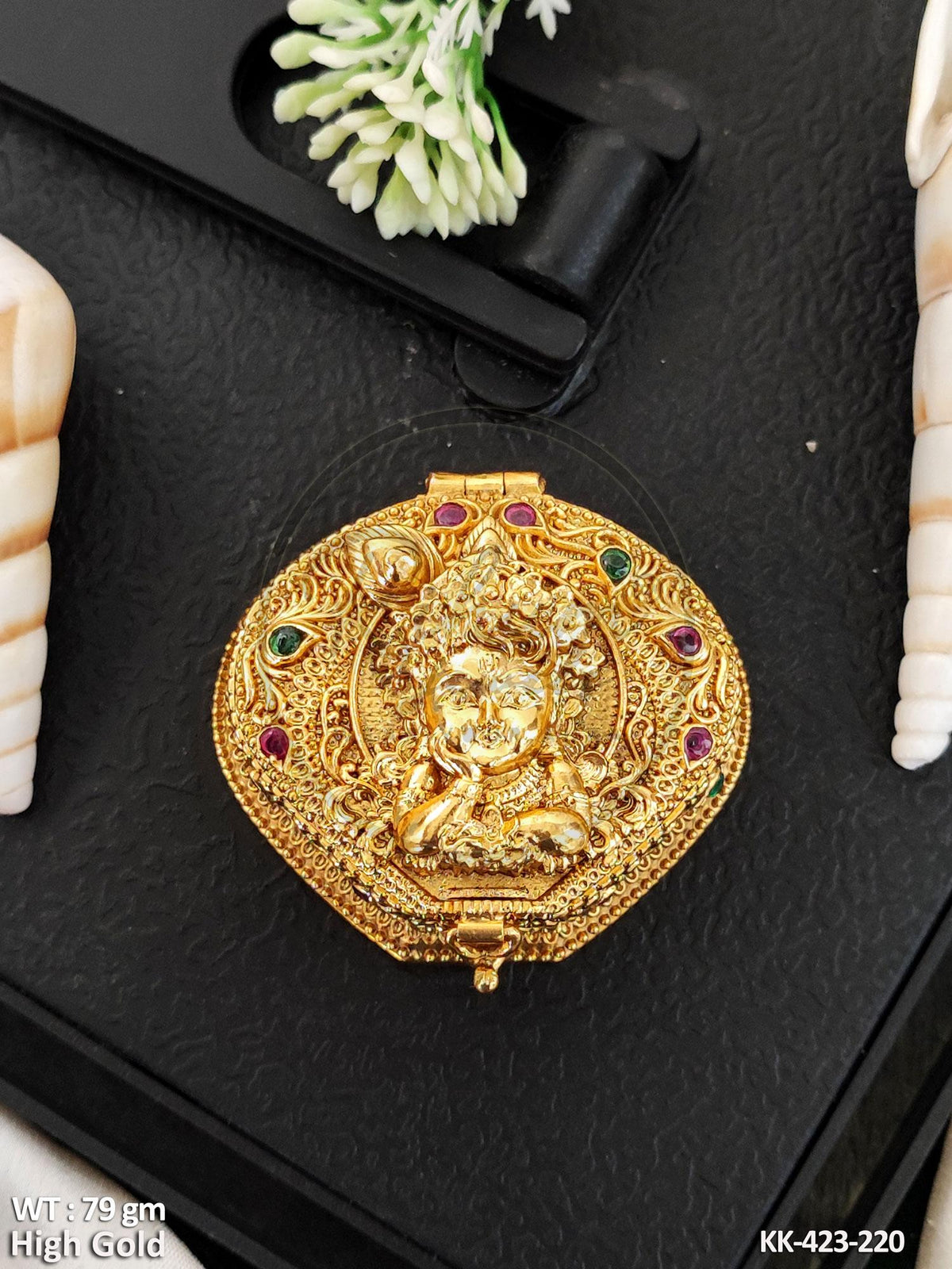 Sacred Bal Krishna High Gold Kumkum Box – Ornate Handcrafted Miniature Deity Puja Keepsake