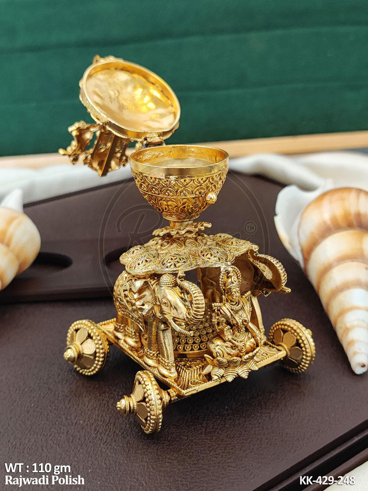 Imperial Lakshmi Chariot Rajwadi Polish Kumkum Box – Ornate Handcrafted Palanquin Puja Keepsake