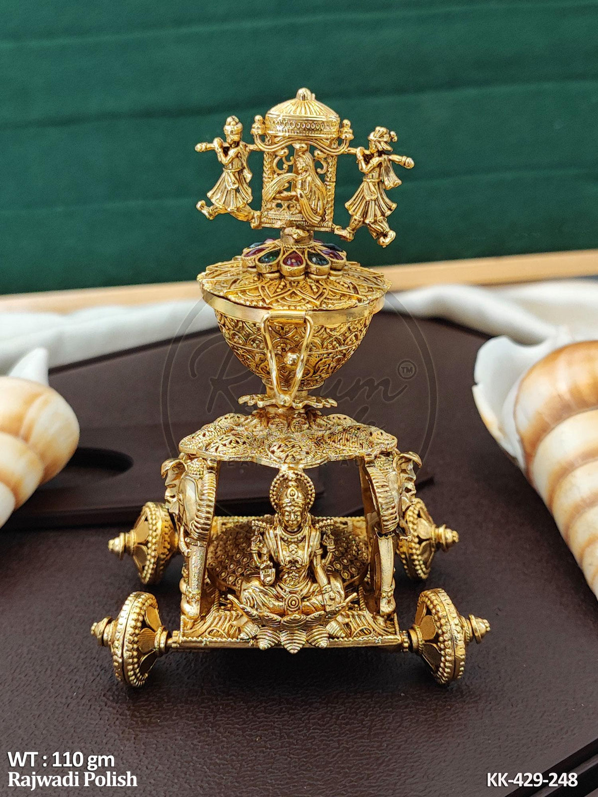 Imperial Lakshmi Chariot Rajwadi Polish Kumkum Box – Ornate Handcrafted Palanquin Puja Keepsake
