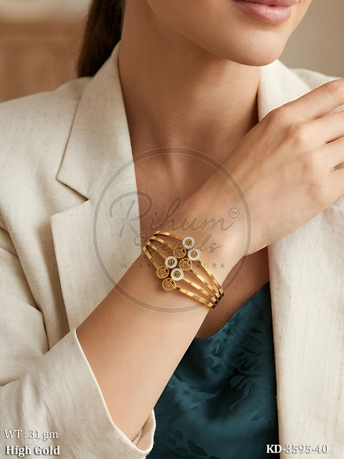 Cosmopolitan Multi-Row Coin Kada Bracelet – Medallion Accent High Gold Split Cuff