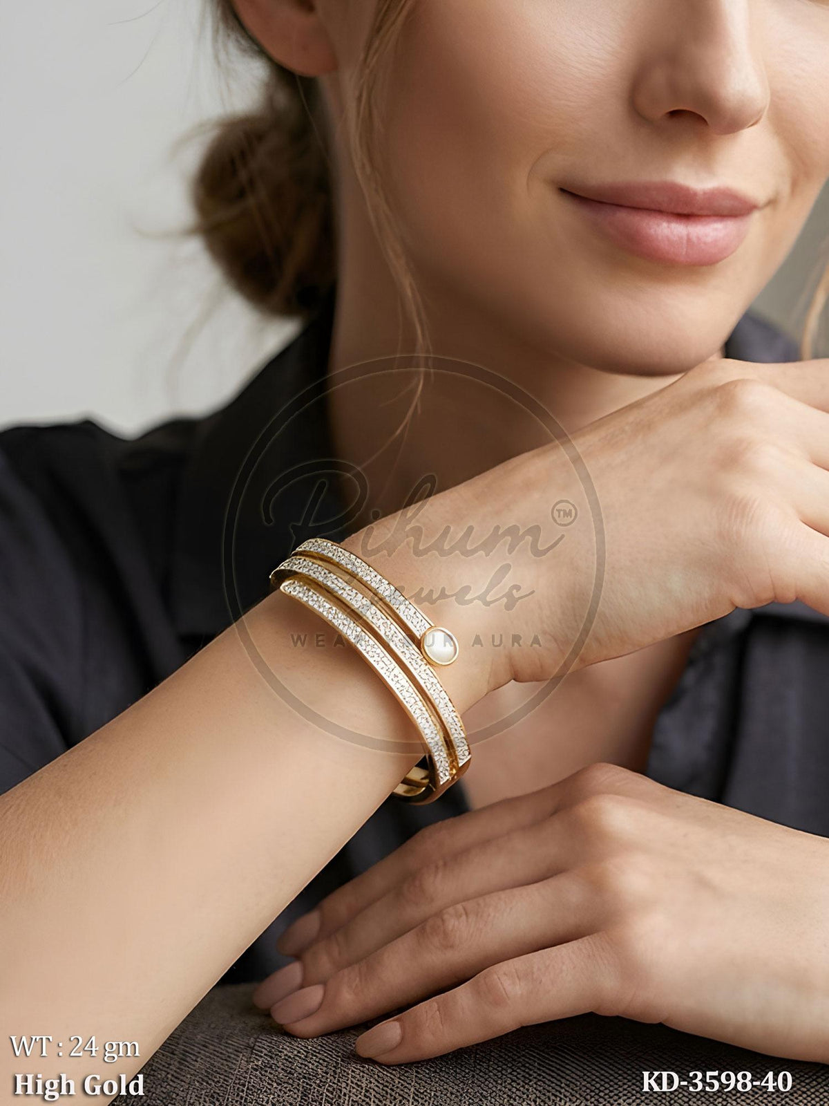 Elysian Multi-Row Sparkle Kada Bracelet – Triple-Layer Crystal Pave High Gold Coil Cuff