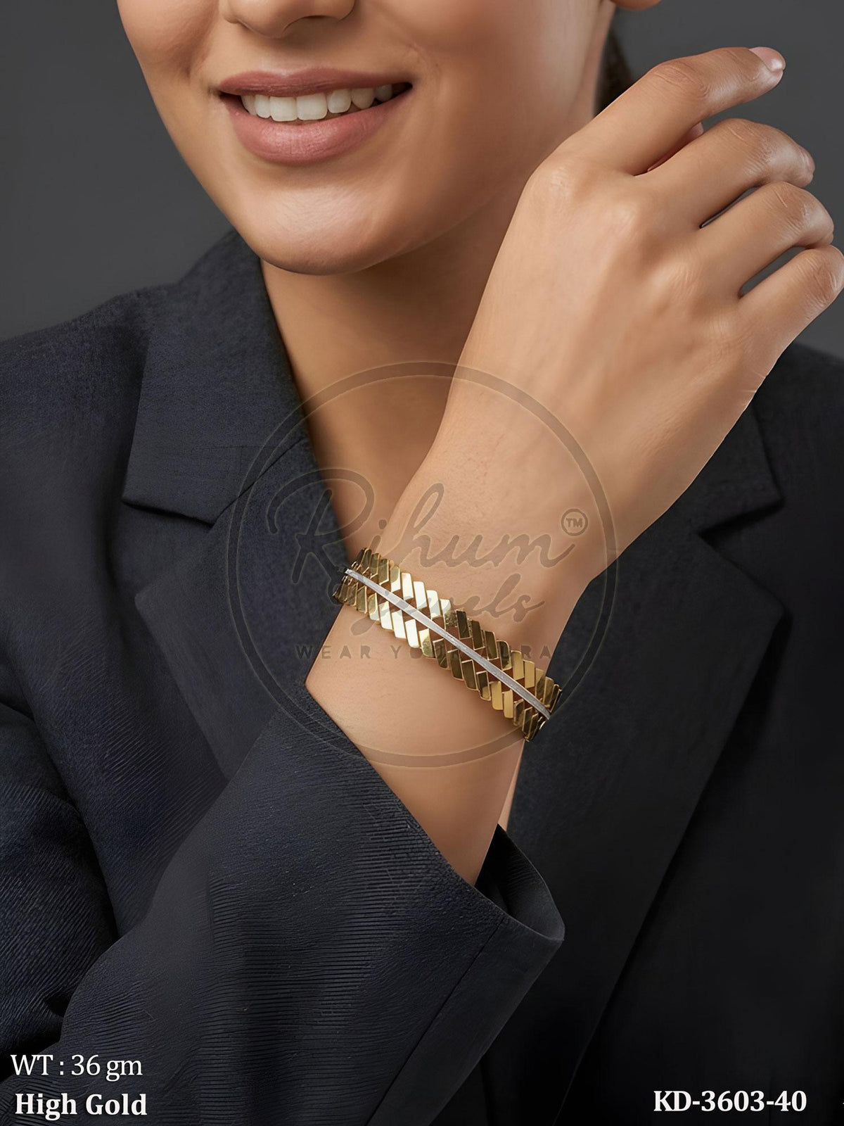 Aurelia Chevron Stack Kada Bracelet – Dual-Tone Geometric Chevron High Gold Cuff
