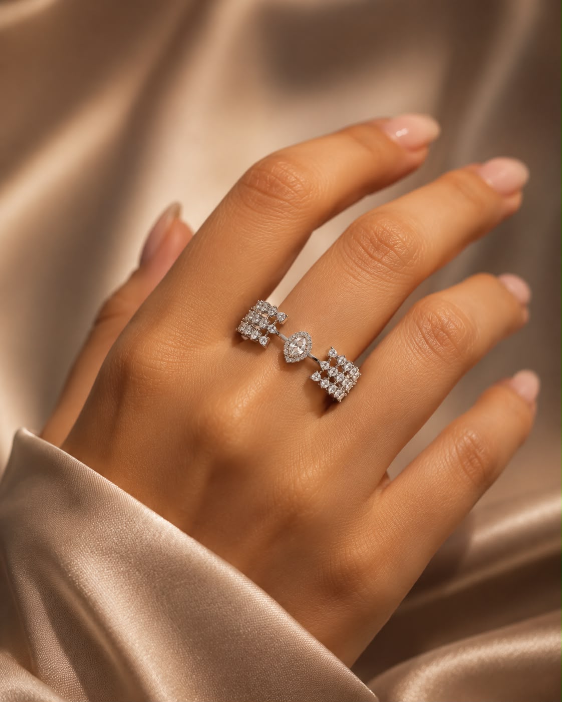 Aura Marquise & Teardrop CZ Two-Finger Ring