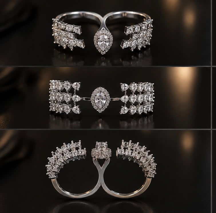 Aura Marquise & Teardrop CZ Two-Finger Ring