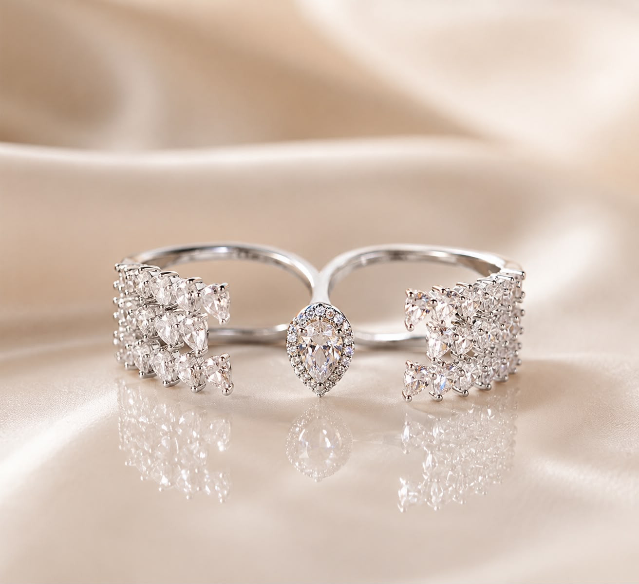 Aura Marquise & Teardrop CZ Two-Finger Ring