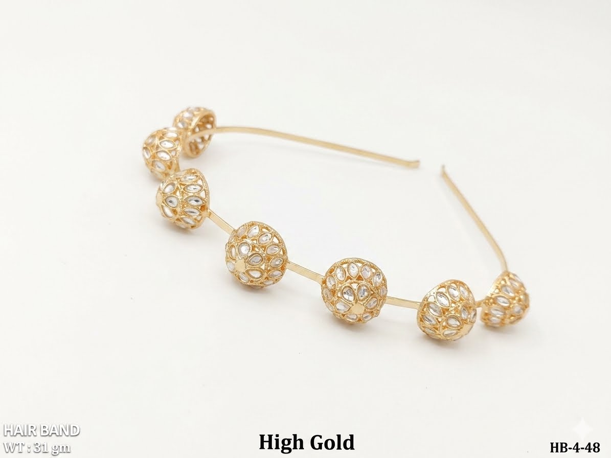 Royal High Gold Textured Kundan Sphere Hairband