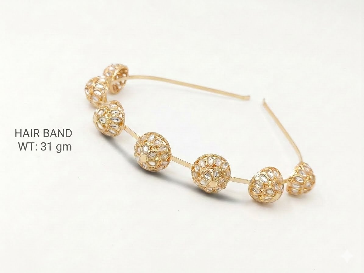 Royal High Gold Textured Kundan Sphere Hairband