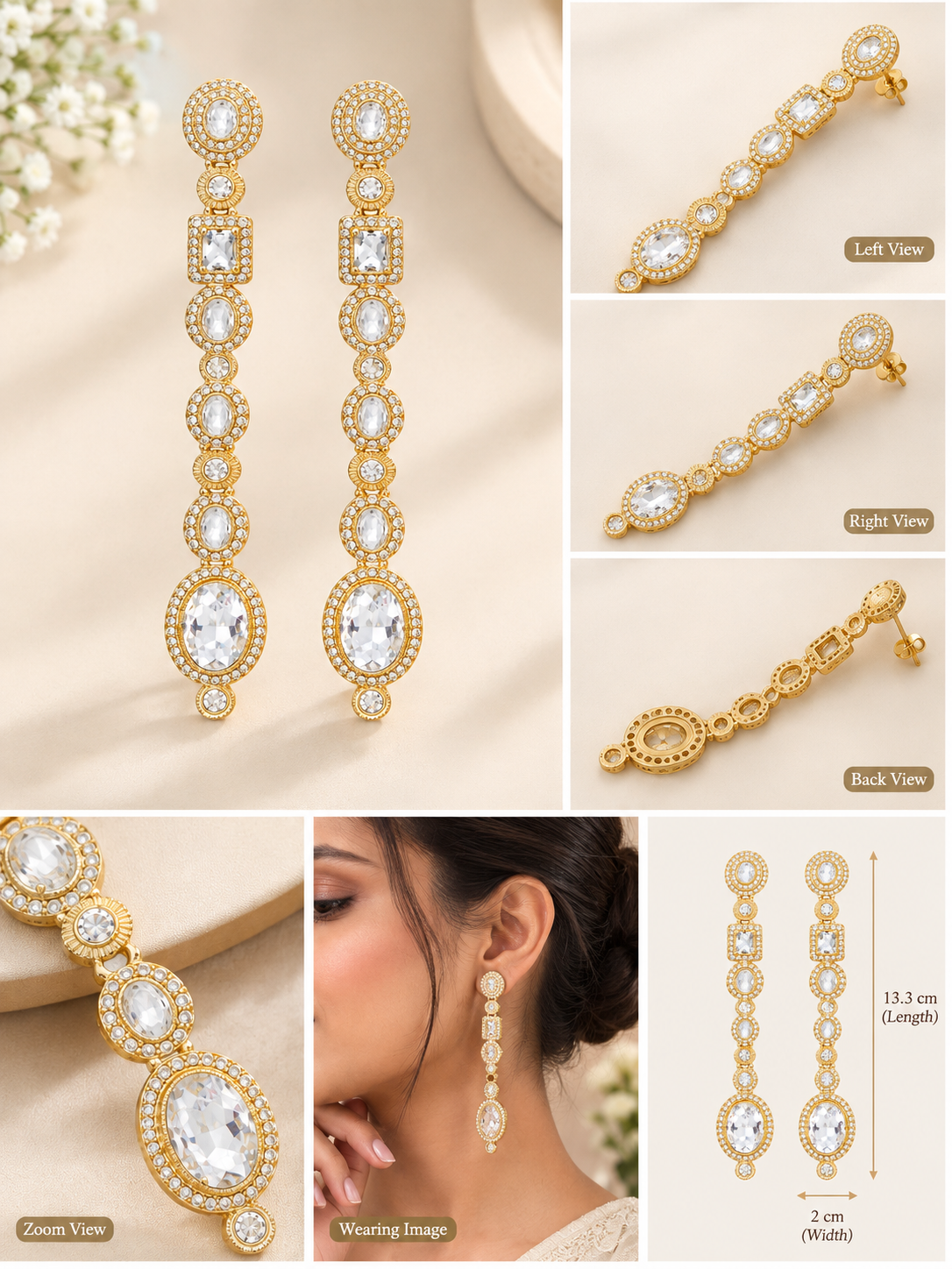 Imperial Mehndi Polish Linear Kundan Drop Earrings – Dramatic Ultra-Long Statement Dusters