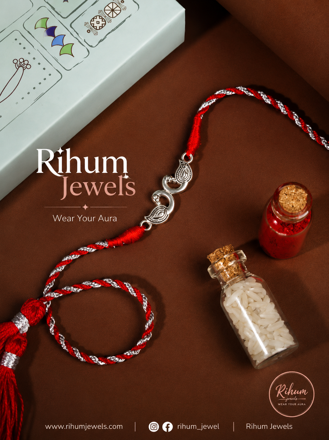 Twin Peacock 925 Silver Rakhi
