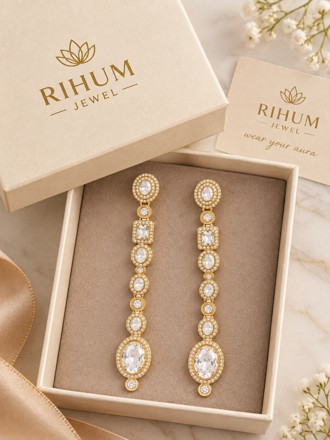 Imperial Mehndi Polish Linear Kundan Drop Earrings – Dramatic Ultra-Long Statement Dusters