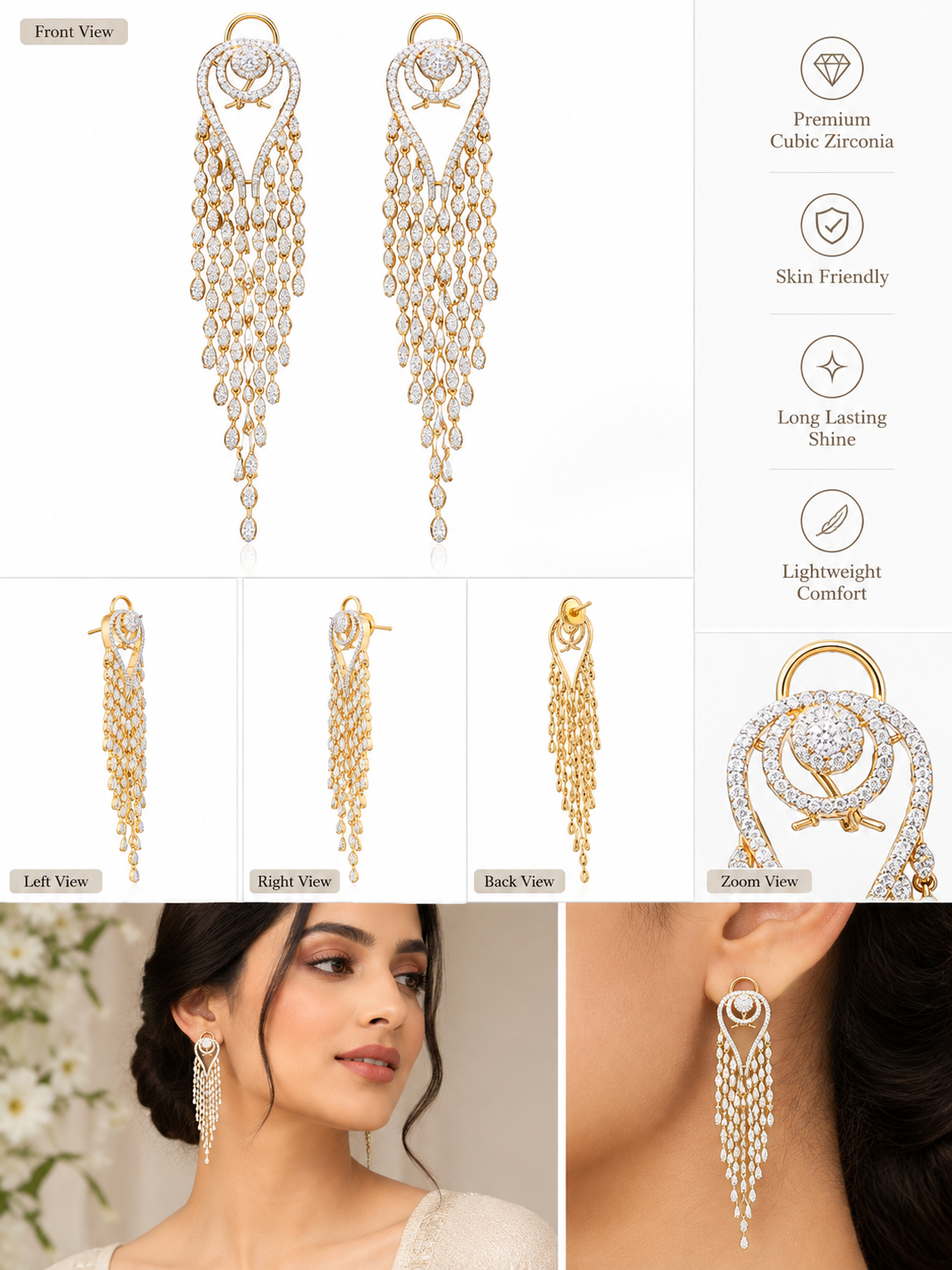 Rihum  Luxury Cascading Marquise Zircon Tassel Dangle Earrings in Rose Gold Plating