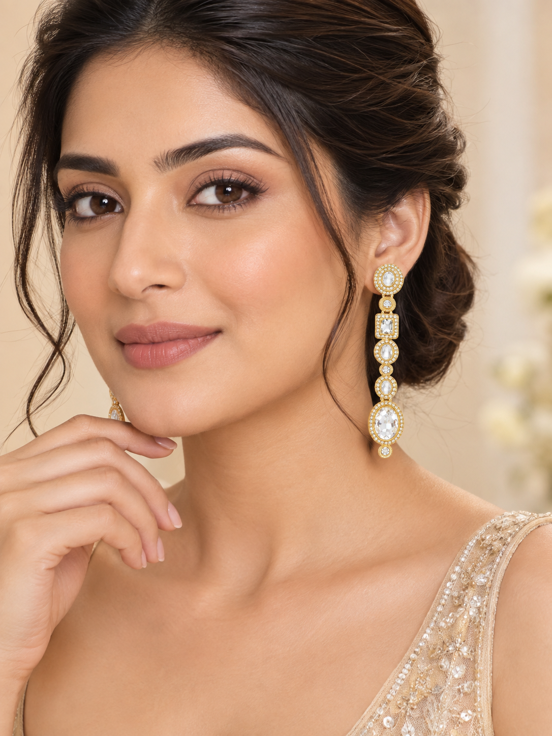 Imperial Mehndi Polish Linear Kundan Drop Earrings – Dramatic Ultra-Long Statement Dusters
