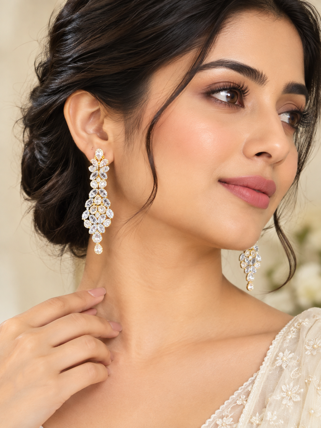 Exquisite Two-Tone Gold and Rhodium Chandelier Drop Earrings.