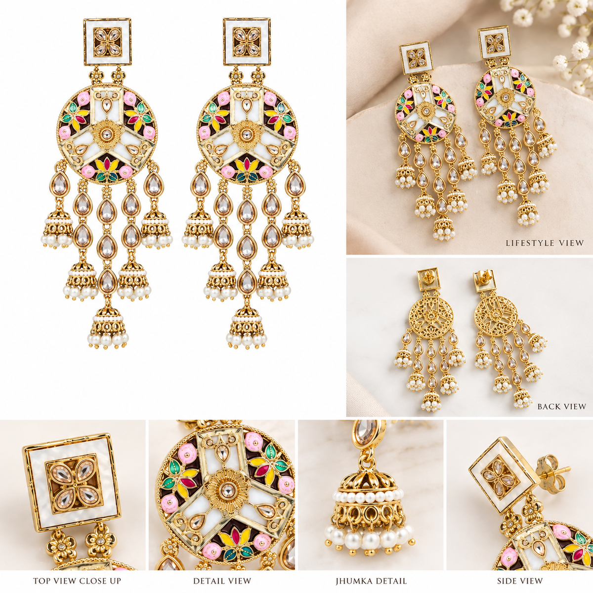 Imperial Mehndi Polish Royal Jhumka Drop Earrings – Multi-Tiered Colorful Festive Statement Dusters