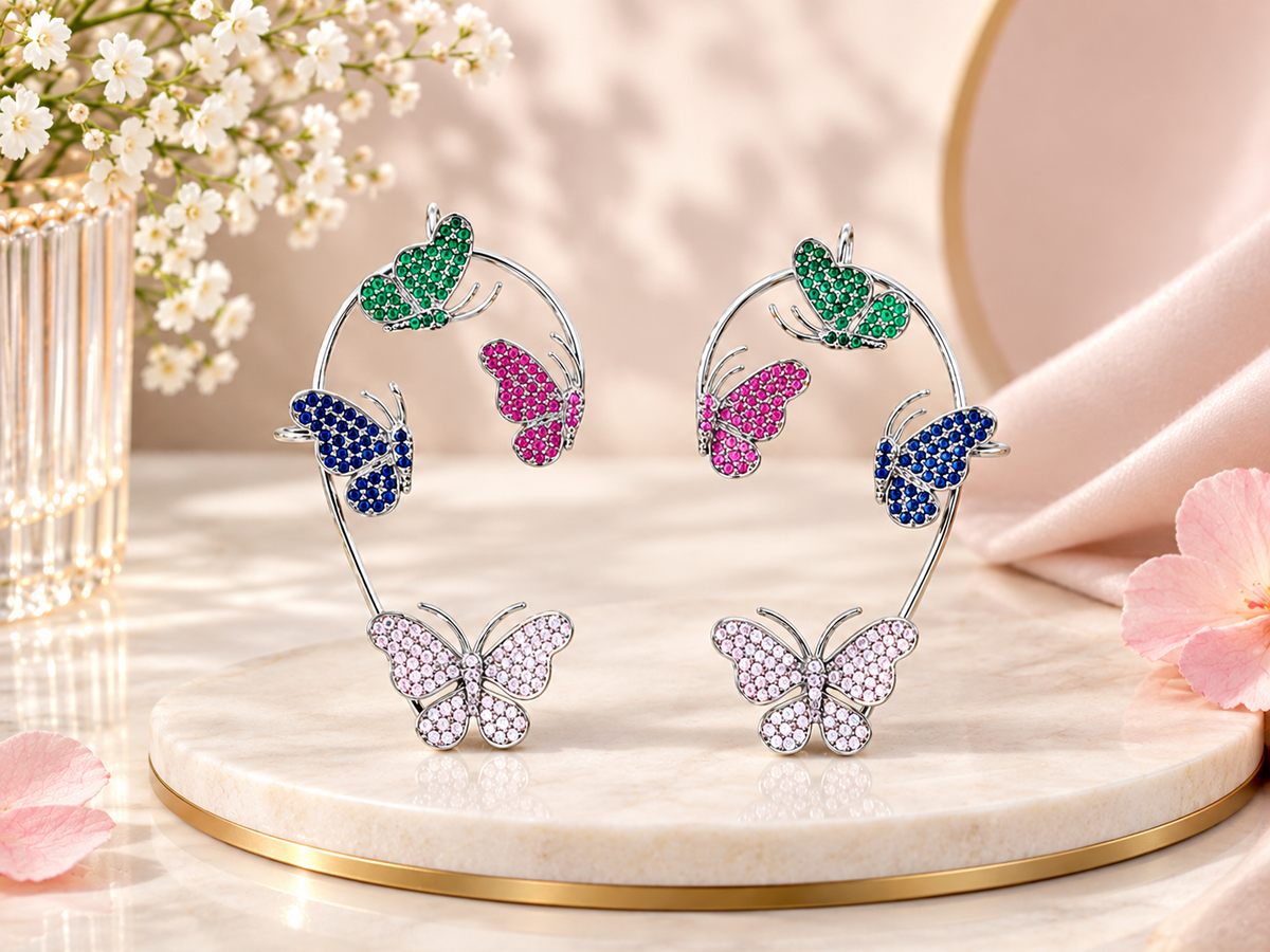 Rihum Enchanted Butterfly Cuff Earrings in Black Rhodium