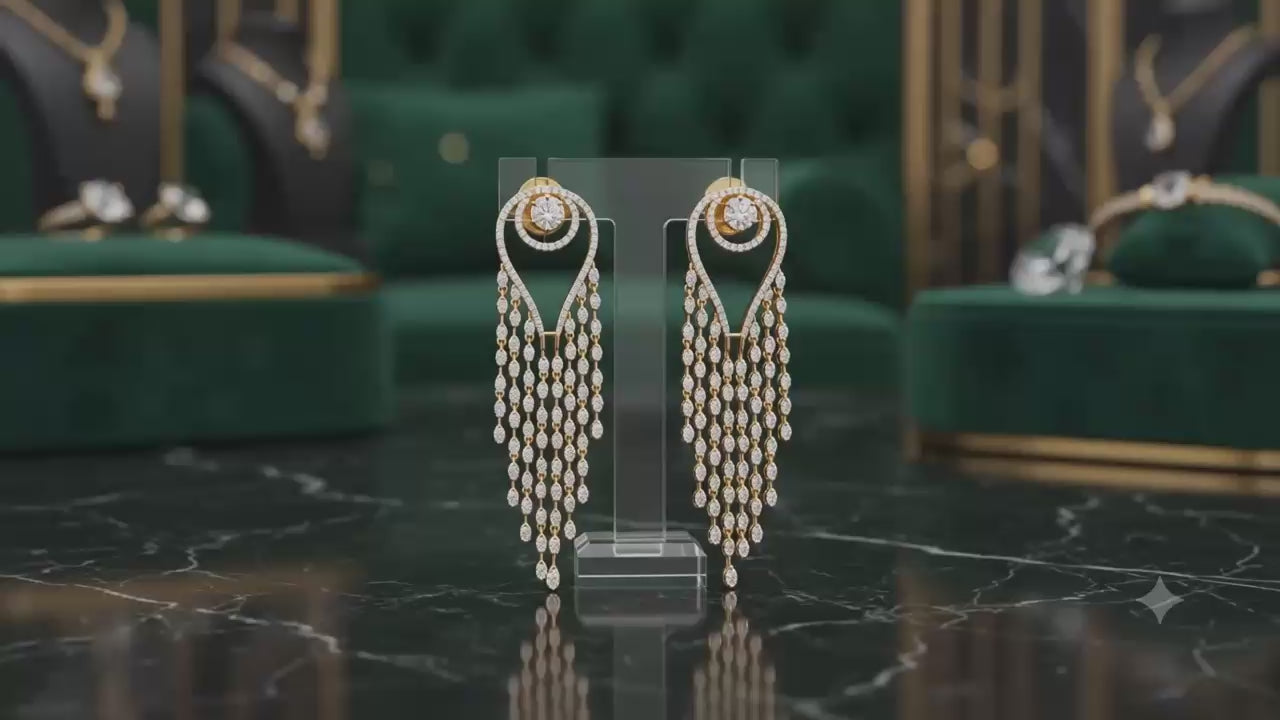 Rihum  Luxury Cascading Marquise Zircon Tassel Dangle Earrings in Rose Gold Plating