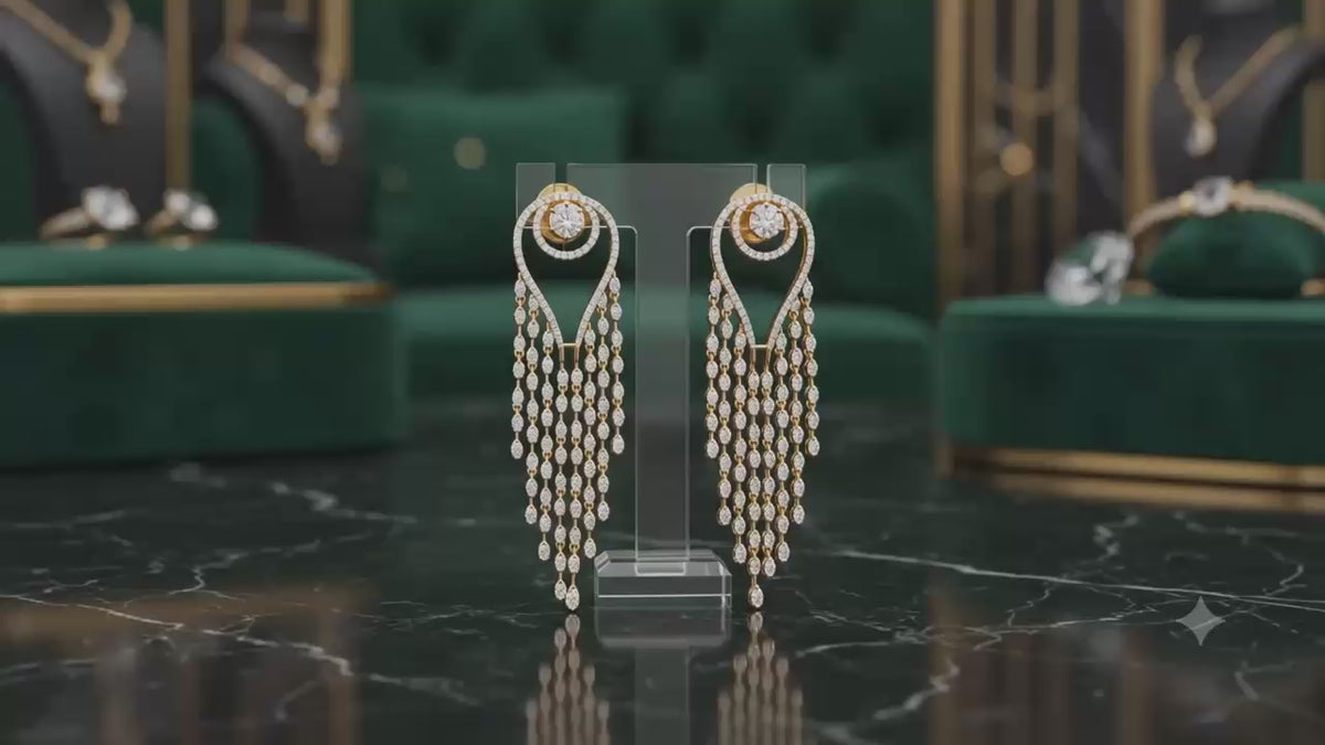 Rihum  Luxury Cascading Marquise Zircon Tassel Dangle Earrings in Rose Gold Plating