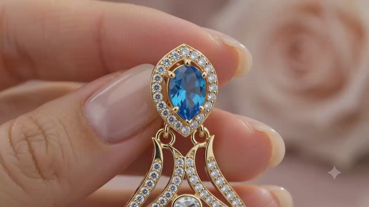 Royal Kundan Chand Bali Jhumka Earrings with Blue Accents & Pearl Drops
