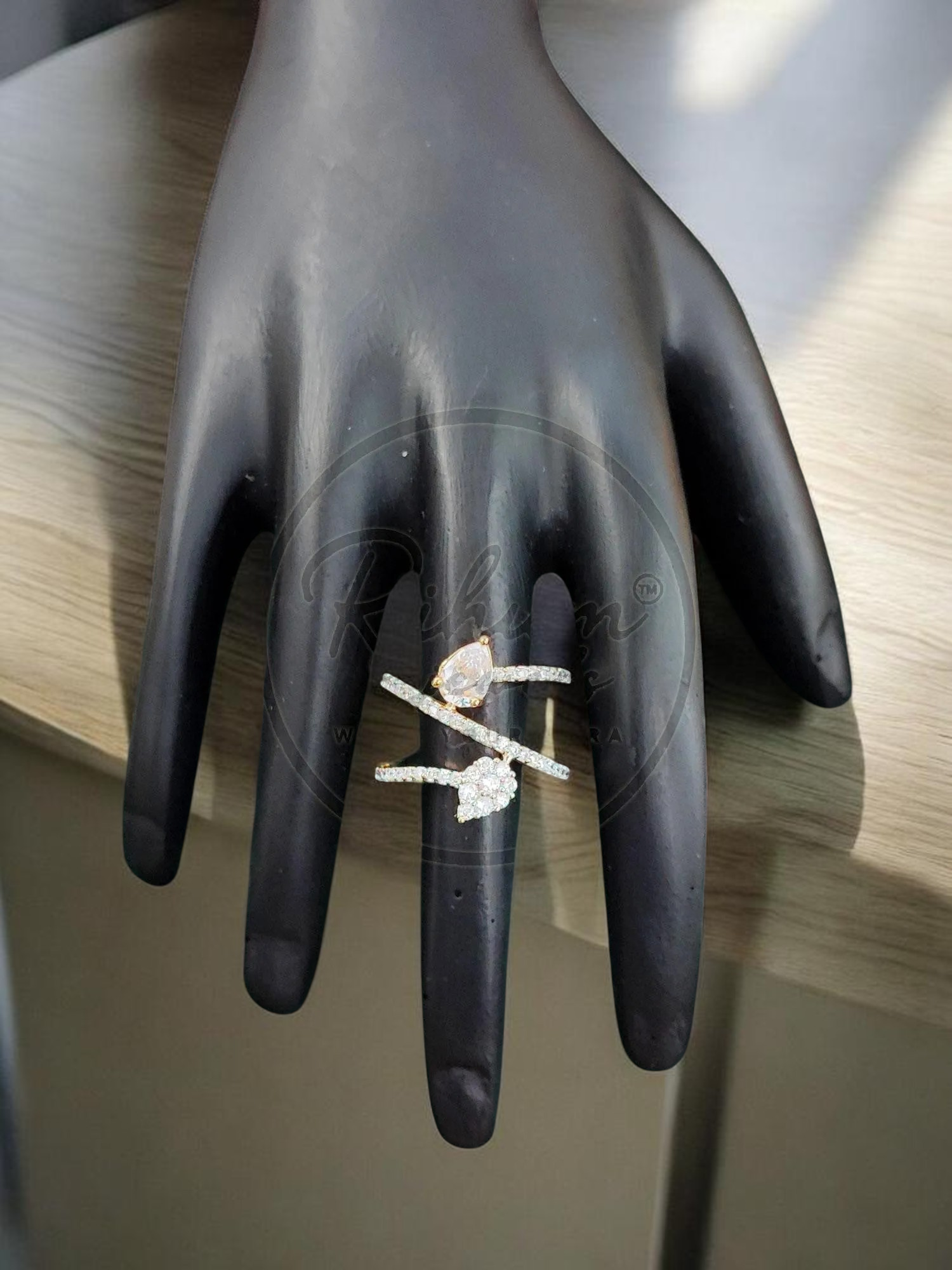 Rihum Aura Two-Tone 3g Dual Pear-Cut Bypass Statement Ring