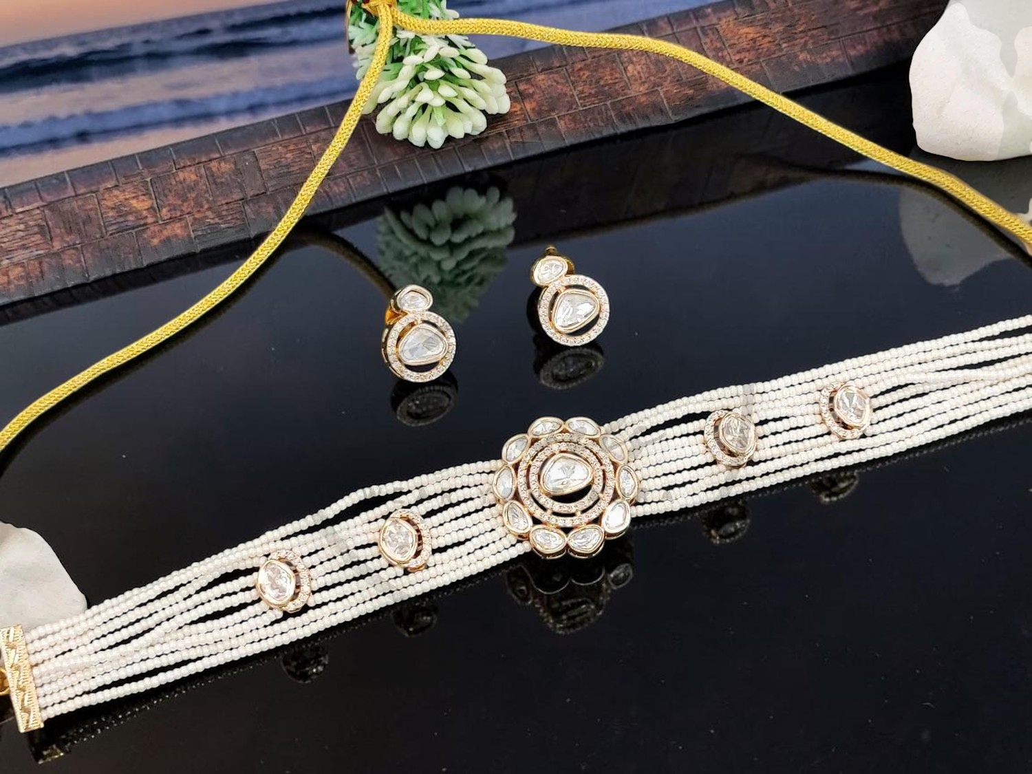 Elegant Multi Strand Beaded Choker Necklace Set