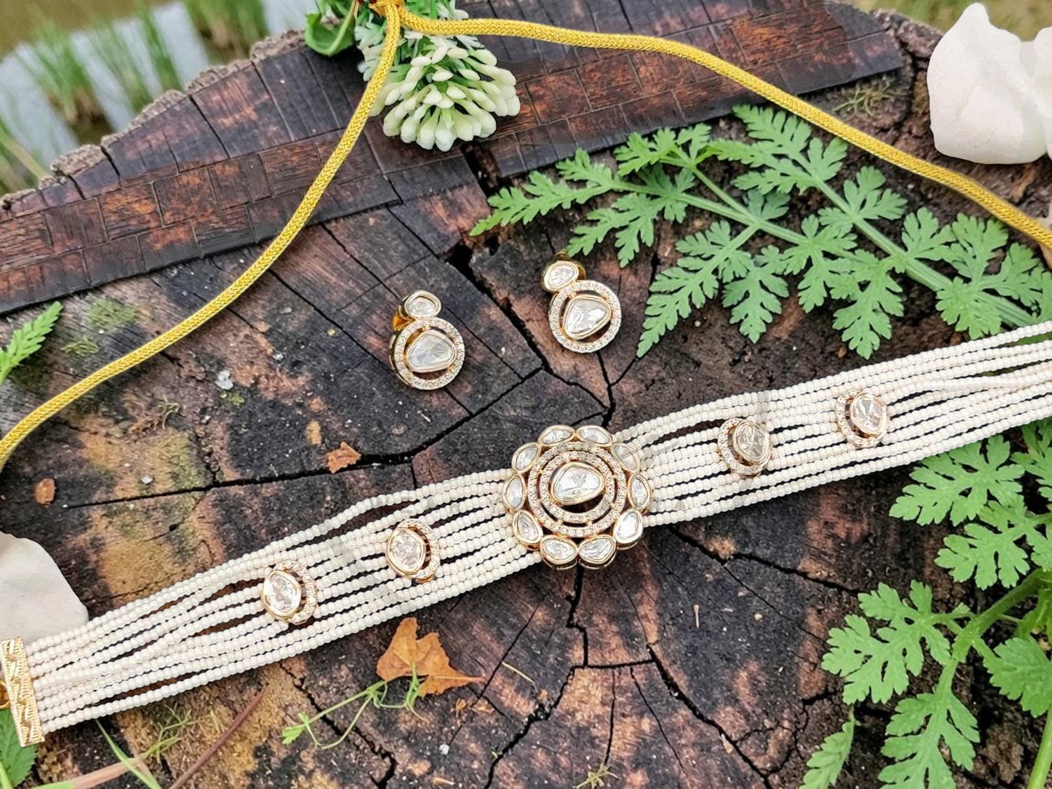 Elegant Multi Strand Beaded Choker Necklace Set